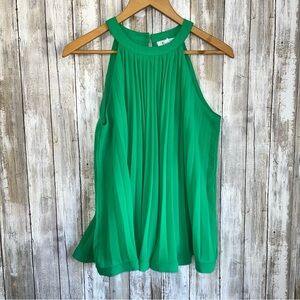 THML Green Accordion High Neck Sleeveless Blouse